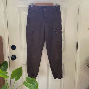 Dickies Cargo Pants Brown High-waisted with cropped ankle leg
